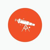 telescope. astronomy. space. view. zoom White Glyph Icon in Circle. Vector Button illustration