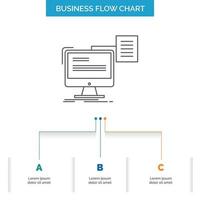 reanudar. almacenamiento. impresión. CV. documento de diseño de diagrama de flujo de negocios con 3 pasos. icono de línea para el lugar de plantilla de fondo de presentación para texto vector