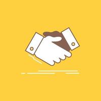 handshake. hand shake. shaking hand. Agreement. business Flat Line Filled Icon. Beautiful Logo button over yellow background for UI and UX. website or mobile application vector