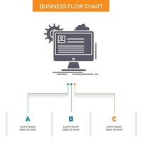 Account. profile. report. edit. Update Business Flow Chart Design with 3 Steps. Glyph Icon For Presentation Background Template Place for text. vector