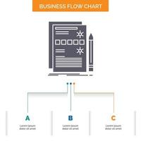 Component. data. design. hardware. system Business Flow Chart Design with 3 Steps. Glyph Icon For Presentation Background Template Place for text. vector