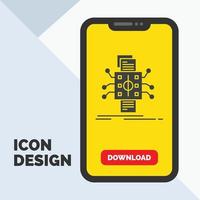 análisis. datos. dato. Procesando. icono de glifo de informes en el móvil para la página de descarga. fondo amarillo vector