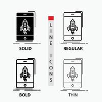 game. gaming. start. mobile. phone Icon in Thin. Regular. Bold Line and Glyph Style. Vector illustration