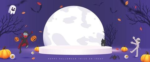 Halloween background design with product display cylindrical shape and Festive Elements Halloween vector