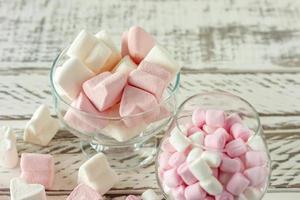 Marshmallow. Close-up of Marshmallows colorful chewy candies closeup. Sweet food dessert. photo