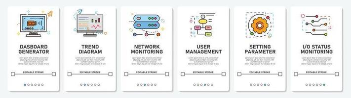 UI Development Digital Menu HMI, SCADA, PLC, network, monitoring, status, website, mobile app screens simple vektor flat design vector