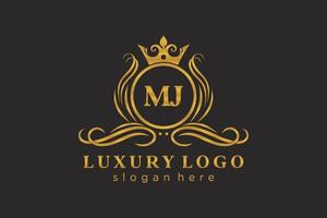 Initial MJ Letter Royal Luxury Logo template in vector art for Restaurant, Royalty, Boutique, Cafe, Hotel, Heraldic, Jewelry, Fashion and other vector illustration.