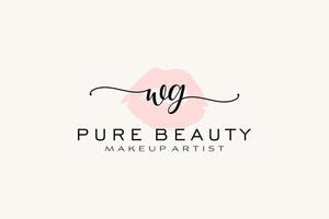 diseño de logotipo prefabricado inicial de labios de acuarela wg, logotipo para marca comercial de artista de maquillaje, diseño de logotipo de boutique de belleza rubor, logotipo de caligrafía con plantilla creativa. vector