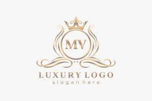 Initial MV Letter Royal Luxury Logo template in vector art for Restaurant, Royalty, Boutique, Cafe, Hotel, Heraldic, Jewelry, Fashion and other vector illustration.