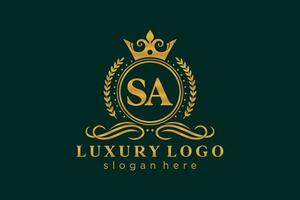 Initial SA Letter Royal Luxury Logo template in vector art for Restaurant, Royalty, Boutique, Cafe, Hotel, Heraldic, Jewelry, Fashion and other vector illustration.