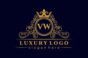 VW Initial Letter Gold calligraphic feminine floral hand drawn heraldic monogram antique vintage style luxury logo design Premium Vector