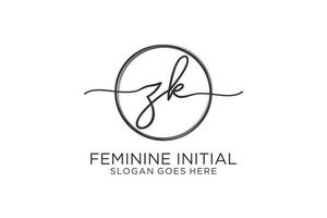 Initial ZK handwriting logo with circle template vector logo of initial signature, wedding, fashion, floral and botanical with creative template.