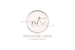Initial OT handwriting logo with circle template vector logo of initial wedding, fashion, floral and botanical with creative template.