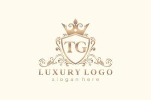 Initial TG Letter Royal Luxury Logo template in vector art for Restaurant, Royalty, Boutique, Cafe, Hotel, Heraldic, Jewelry, Fashion and other vector illustration.