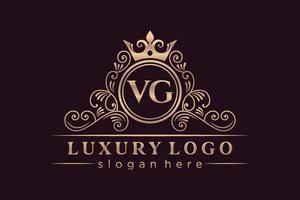 VG Initial Letter Gold calligraphic feminine floral hand drawn heraldic monogram antique vintage style luxury logo design Premium Vector