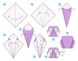 Shell origami scheme tutorial moving model. Origami for kids. Step by step how to make a cute origami Shell. vector