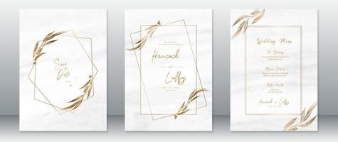 Luxury wedding invitation card template with white marble background vector