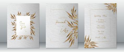 Elegant Wedding invitation card template with golden design vector