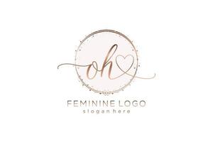 Initial OH handwriting logo with circle template vector logo of initial wedding, fashion, floral and botanical with creative template.