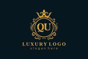 Initial QU Letter Royal Luxury Logo template in vector art for Restaurant, Royalty, Boutique, Cafe, Hotel, Heraldic, Jewelry, Fashion and other vector illustration.