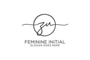 Initial ZU handwriting logo with circle template vector logo of initial signature, wedding, fashion, floral and botanical with creative template.
