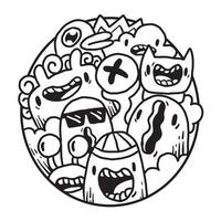 Cute Monster Doodle in Circle vector