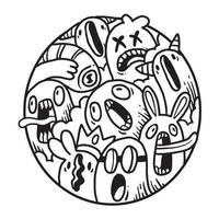 Cute Monster Doodle in Circle vector