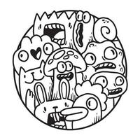 Cute Monster Doodle in Circle vector