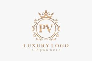 plantilla de logotipo de lujo real de letra pv inicial en arte vectorial para restaurante, realeza, boutique, cafetería, hotel, heráldica, joyería, moda y otras ilustraciones vectoriales. vector