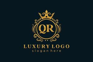 plantilla de logotipo de lujo real con letra qr inicial en arte vectorial para restaurante, realeza, boutique, cafetería, hotel, heráldica, joyería, moda y otras ilustraciones vectoriales. vector