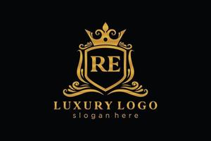 Initial RE Letter Royal Luxury Logo template in vector art for Restaurant, Royalty, Boutique, Cafe, Hotel, Heraldic, Jewelry, Fashion and other vector illustration.