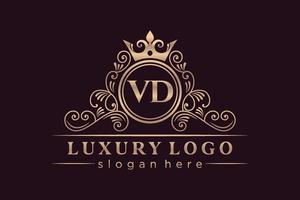 VD Initial Letter Gold calligraphic feminine floral hand drawn heraldic monogram antique vintage style luxury logo design Premium Vector