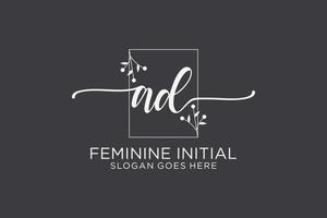 Initial AD beauty monogram and elegant logo design handwriting logo of initial signature, wedding, fashion, floral and botanical with creative template. vector