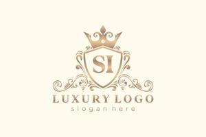 plantilla de logotipo de lujo real de letra si inicial en arte vectorial para restaurante, realeza, boutique, cafetería, hotel, heráldica, joyería, moda y otras ilustraciones vectoriales. vector