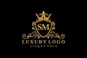 Initial SM Letter Royal Luxury Logo template in vector art for Restaurant, Royalty, Boutique, Cafe, Hotel, Heraldic, Jewelry, Fashion and other vector illustration.