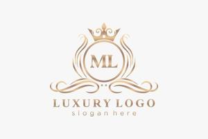 Initial ML Letter Royal Luxury Logo template in vector art for Restaurant, Royalty, Boutique, Cafe, Hotel, Heraldic, Jewelry, Fashion and other vector illustration.