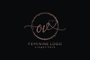 Initial OV handwriting logo with circle template vector logo of initial wedding, fashion, floral and botanical with creative template.