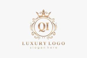 plantilla de logotipo de lujo real de letra qi inicial en arte vectorial para restaurante, realeza, boutique, cafetería, hotel, heráldica, joyería, moda y otras ilustraciones vectoriales. vector