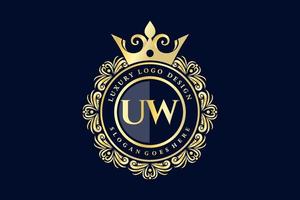 UW Initial Letter Gold calligraphic feminine floral hand drawn heraldic monogram antique vintage style luxury logo design Premium Vector