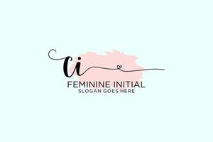 Initial CI beauty monogram and elegant logo design handwriting logo of initial signature, wedding, fashion, floral and botanical with creative template. vector