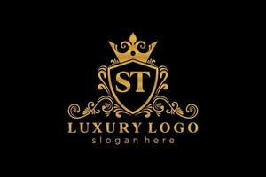 Initial ST Letter Royal Luxury Logo template in vector art for Restaurant, Royalty, Boutique, Cafe, Hotel, Heraldic, Jewelry, Fashion and other vector illustration.
