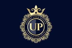 UP Initial Letter Gold calligraphic feminine floral hand drawn heraldic monogram antique vintage style luxury logo design Premium Vector