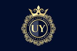 UY Initial Letter Gold calligraphic feminine floral hand drawn heraldic monogram antique vintage style luxury logo design Premium Vector