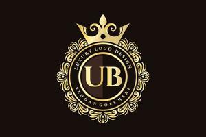 UB Initial Letter Gold calligraphic feminine floral hand drawn heraldic monogram antique vintage style luxury logo design Premium Vector