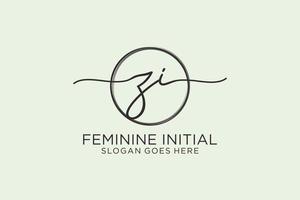 Initial ZI handwriting logo with circle template vector logo of initial signature, wedding, fashion, floral and botanical with creative template.
