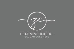 Initial ZE handwriting logo with circle template vector logo of initial signature, wedding, fashion, floral and botanical with creative template.