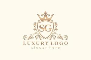 Initial SG Letter Royal Luxury Logo template in vector art for Restaurant, Royalty, Boutique, Cafe, Hotel, Heraldic, Jewelry, Fashion and other vector illustration.