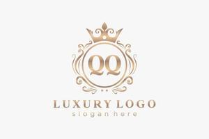 Initial QQ Letter Royal Luxury Logo template in vector art for Restaurant, Royalty, Boutique, Cafe, Hotel, Heraldic, Jewelry, Fashion and other vector illustration.