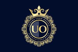 UO Initial Letter Gold calligraphic feminine floral hand drawn heraldic monogram antique vintage style luxury logo design Premium Vector