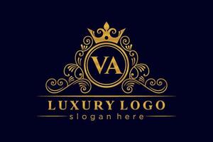 VA Initial Letter Gold calligraphic feminine floral hand drawn heraldic monogram antique vintage style luxury logo design Premium Vector